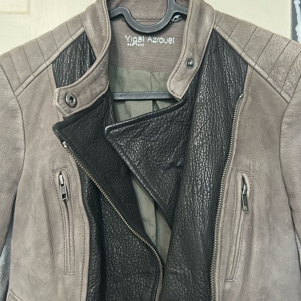 Yigal Azrouël Lamb leather and cotton combination biker jacket